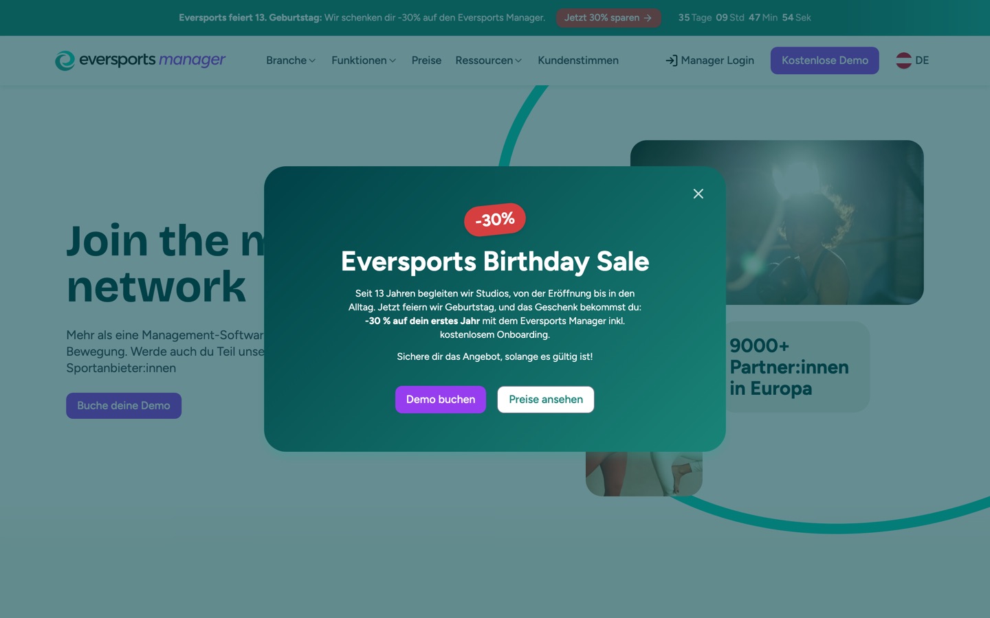 The pop-up on a computer: centred over the page, which is dimmed behind it
