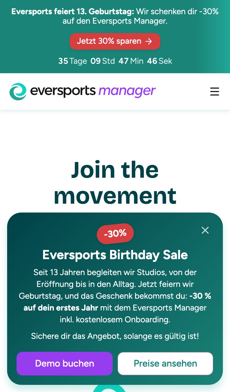 The pop-up on a phone: a compact card at the bottom of the screen